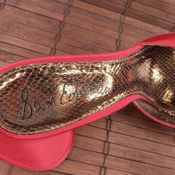 Sam Edelman Red Satin Peep Toe Mule Heels 9.5 - Picture 9 of 9